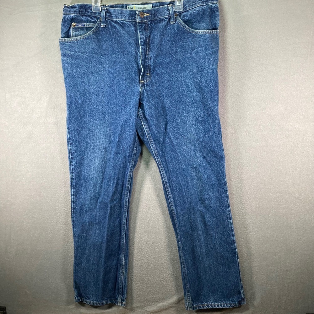 Lee Regular Fit Jeans Mens 42x32 Blue Denim Classic Straight Casual